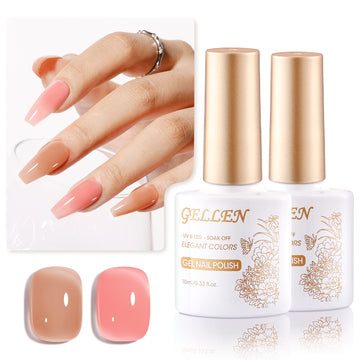 Gellen Nude Gel Nail Polish and Pastel Pink Gel Polish, 10ml Sparkle Silver Nail Polish Soak Off No Wipe UV Gel for Nail Art Salon Manicure DIY, Christmas Gifts for Women