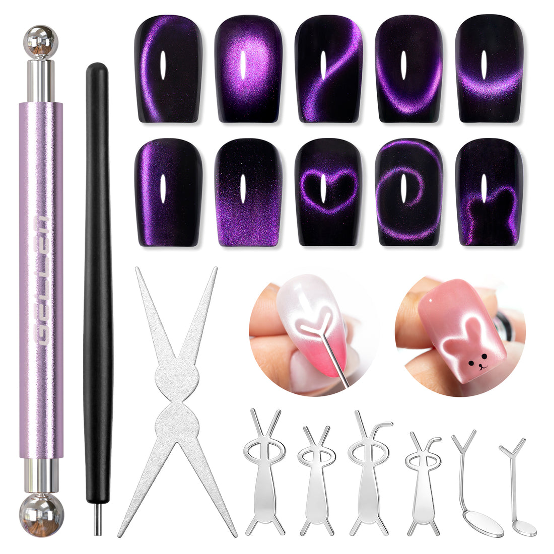 Gellen Cat Eye Magnet for Nails, Magnetic Nail Tool Kit with Double Ended Magnet Pen, Ball Magnets & French Tip Guide Plate for Cat Eye Gel Polish Nail Art