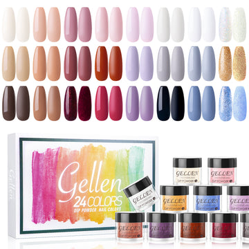 Gellen Dip Powder Nail Kit, 24 Colors Nude Pink Purple Blue Glitter Dip Nail Powder Kit, Nail Art All Season Series Dip Powder Set DIY Salon Home Gift for Women