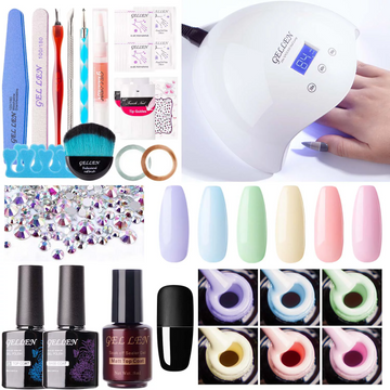 Gellen Gel Nail Polish Starter Kit, Gel Polish 6 Colors Sweet Candy with UV Light, Soak Off Nail Gel Polish Set with Base Top Coat Manicure Tools, Nail Art Gift for Girls