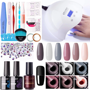 Gellen Gel Nail Polish Kit with UV Light, 6 Nudes Grey Colors Gel Polish with UV LED Nail Lamp No Wipe Base Top Coat, Gel Nail Polish Starter Kit with Nail Dryer Nail Art Kit Manicure Set