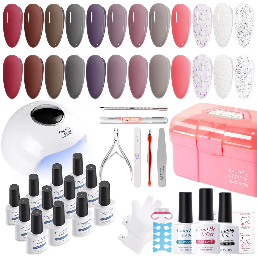 Candy Lover Gel Nail Polish Starter Kit with LED UV Lamp, 12 Jelly Sheer Colors Gel Nail Kit with UV Lamp, Gel Nails Gift for Girl Lady Women Wife