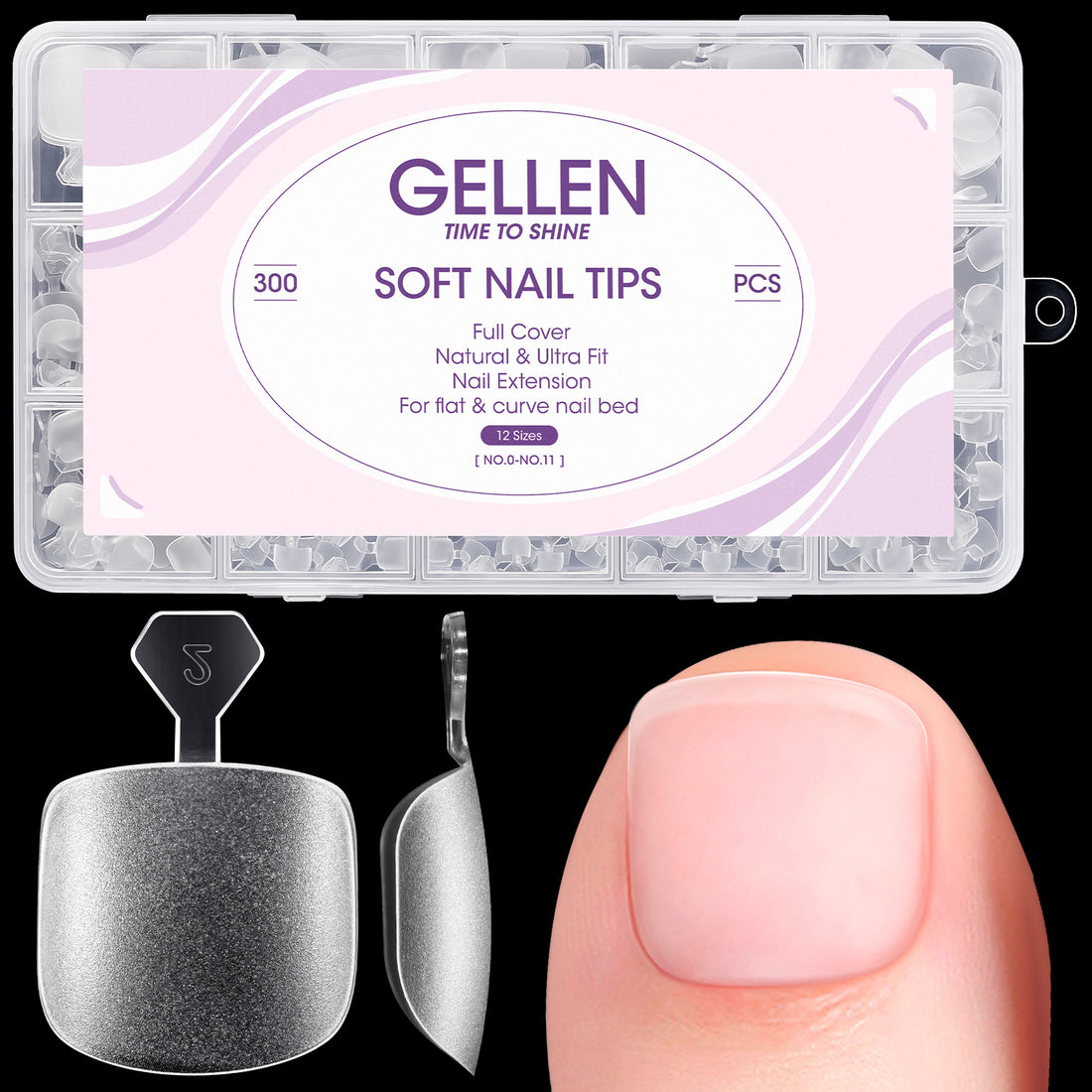 Gellen Soft Gel Toenail Tips, 12 Sizes Full Cover Press On Toenails, 300pcs Matte Short Square Fake Toe Nails Easy Handle for Fast Pedicure