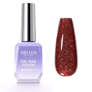 Gellen Glitter Gel Nail Polish, 18ml Burgundy Gel Polish No Wipe Soak Off Long Lasting Glossy UV Gel for Salon Manicure Nail Art, Christmas Gifts for Women Girls