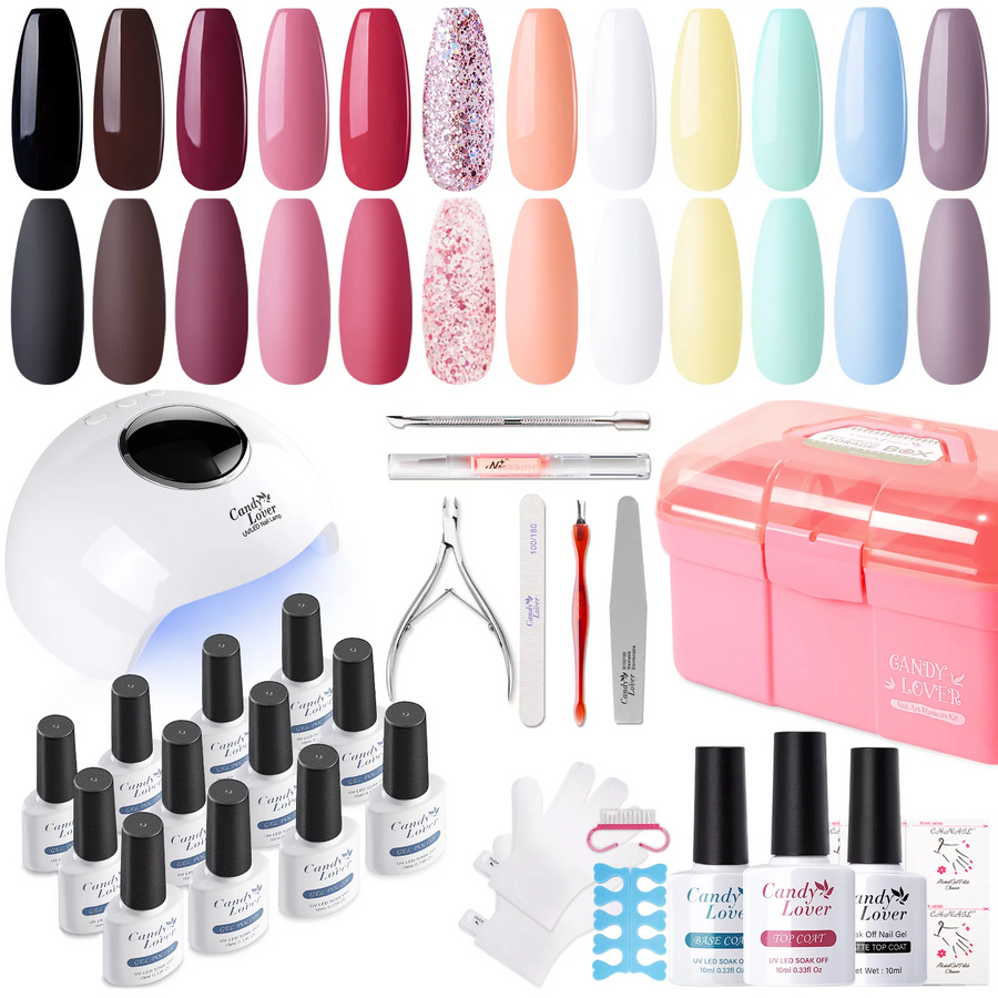 Candy Lover Gel Nail Polish Kit with UV Lamp, Natural Quick Dry Longer-lasting Gel Polish, 12 Colors Gel Nail Set with LED Lamp, All-in-One Nail Kit DIY Manicure, Gel Nail Gift for Women Girls