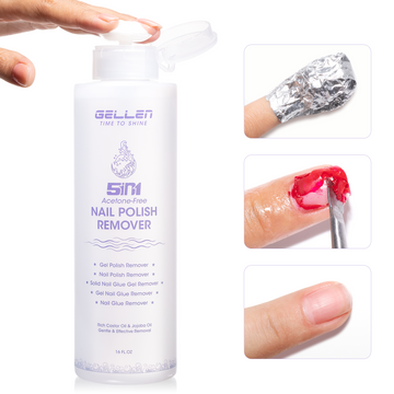 Gellen 5-in-1 Nail Polish Remover Kit, Non Acetone Fast Remover for Regular Nail Polish, UV Gel Polish, Fake Nails, Solid Gel & Nail Glue, Low Odor Nail Polish Remover with Push-down Pump, 16Fl.oz