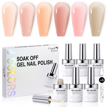 Candy Lover Gel Nail Polish, 6 Translucent Jelly Sheer Nudes Pink Milky Colors Nail Gel Polish, UV Nail Polish Gel