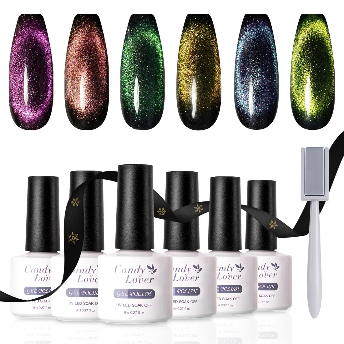 Candy Lover 9D Cat Eye Gel Nail Polish Kit, Quick Dry Gel Polish Sparkle Colors with 1 Magnet Wand, Soak Off UV LED Nail Polish Manicure Gift