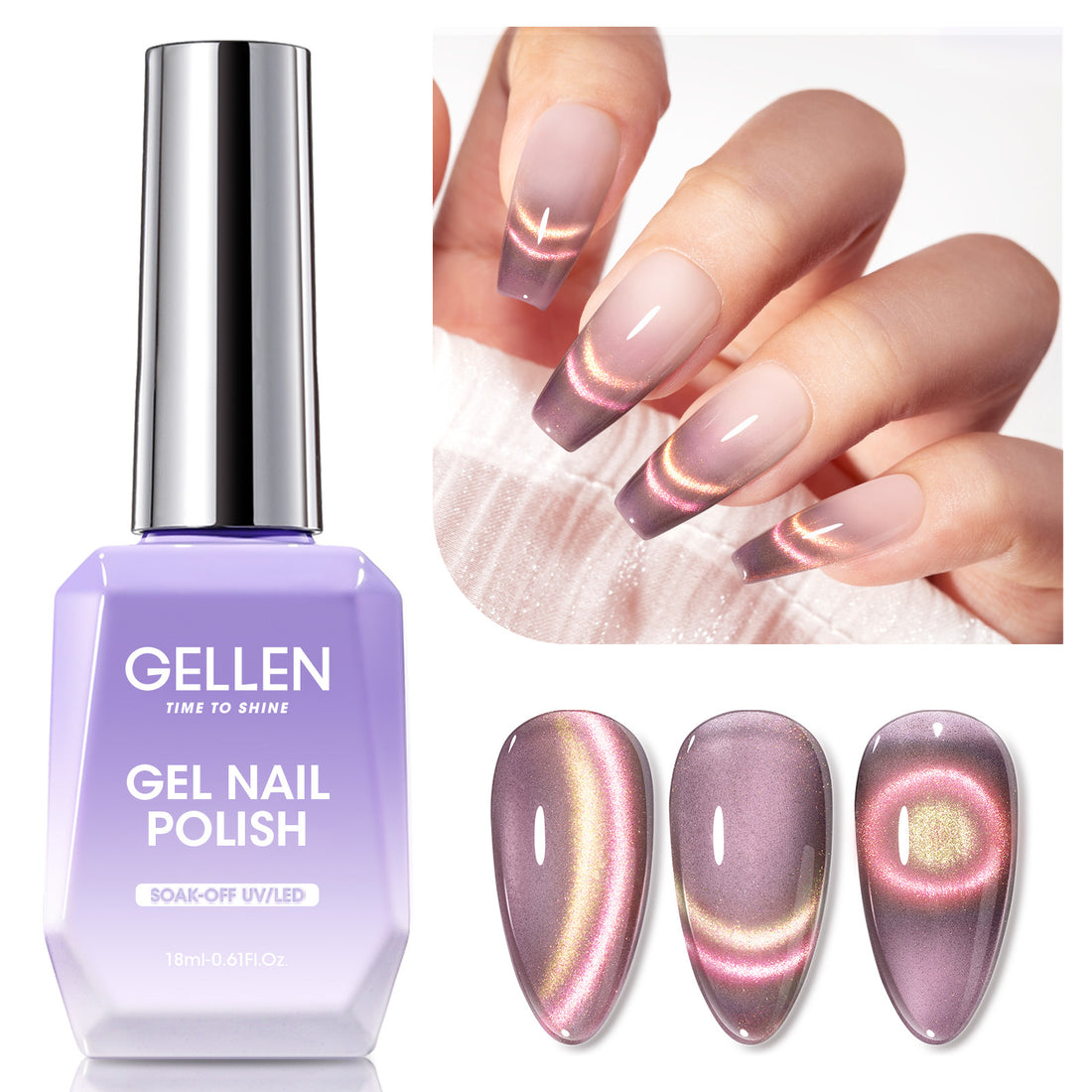 Gellen Cat Eye Gel Nail Polish, 18ML Dual Colour Natural Glitter Gel Polish Set, Soak off Nail Gel Polish At Home DIY Salon Use, Plum Pink