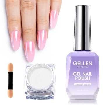 Gellen Gel Polish Chrome Nail Powder Kit - 1Pc 18ml Pink Gel Nail Polish and 1Pc Pearl Nail Chrome Powder, Iridescent Aurora Mirror Effect Pigment for Nail Polish Nail Art