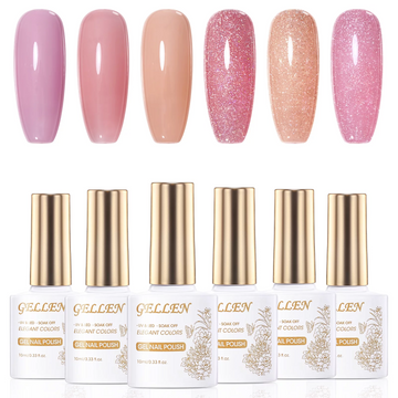 Gellen Gel Nail Polish Kit - Nude Pinks Jelly Gel & Shimmering Gel Polish, Soak off Nail Gel Manicure Set 10ml