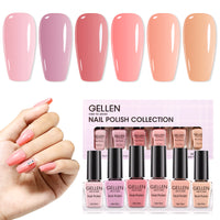 Gellen 6Colors Nail Polish Set, Quick Air Dry Nail Polish Nude Purple Pink Trendy Nail Polish Kit for Nail Manicure DIY Art Home, No UV Light Needed, 0.33 oz