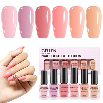 Gellen 6Colors Nail Polish Set, Quick Air Dry Nail Polish Nude Purple Pink Trendy Nail Polish Kit for Nail Manicure DIY Art Home, No UV Light Needed, 0.33 oz