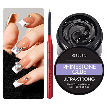 Gellen Rhinestone Glue for Nails, 15g Super Strong Nail Gem Glue with Nail Brush, Nail Charms Bling Gel for Nail Jewelry Nail Diamonds, Nail Art Supplies for Women Girls