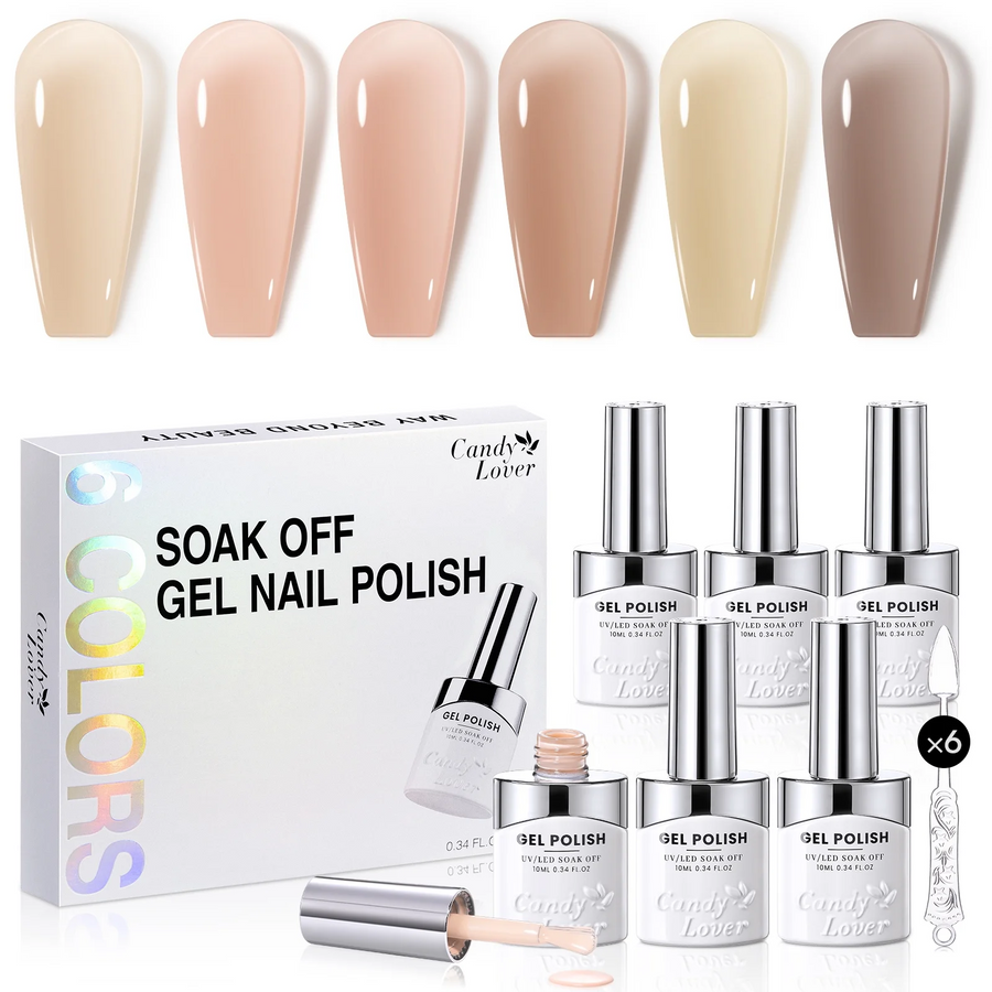 Candy Lover Jelly Gel Polish Kit, 6 Translucent Jelly Sheer Nudes Milky White Colors Nail Gel Polish, Peel Off UV Nail Polish Gel