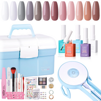 Perfect Summer Gel Nail Polish Kit with UV Lamp, Portable Nail Light Starter Kit with Storage Box, Base Top Coat Nail Strengthen gel, 12 Nude Pink Brown Grey Colors, All-in-One Manicure Set