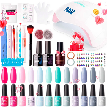 Gellen 12 Colors Bright and Pastels Gel Nail Polish Starter Kit - with 72W UV/LED Nail Lamp