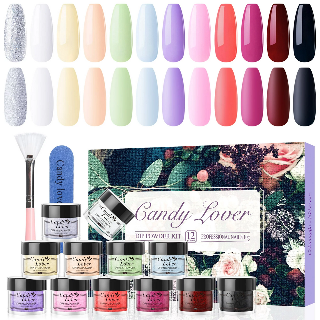 Candy Lover Dip Powder Nail Dip Powder Set, 12 Nail Dip Colors, Manicure Nail Art Dipping Powder Kit Nail Dipping System