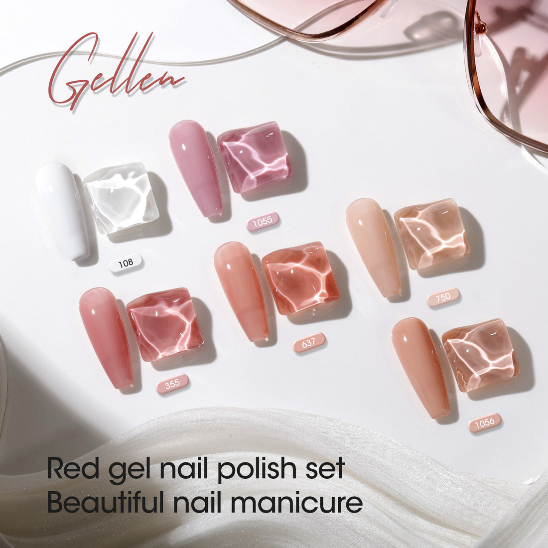 Gellen Nude Jelly Gel Nail Polish Set, 6 Colors White Nude Semi Sheer Gel Polish, No Wipe Soak Off UV Gel for DIY Nail Art Salon French Manicure, 10ml/0.33oz