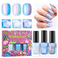 Gellen Nail Polish, Quick Dry 3 Colors Glitter Green Dark Green Blue Nail Polish Set Xmas Halloween Nail Lacquer Set, Gift for Women Home Nail Art, No UV Light Needed, 0.33 Fl.oz