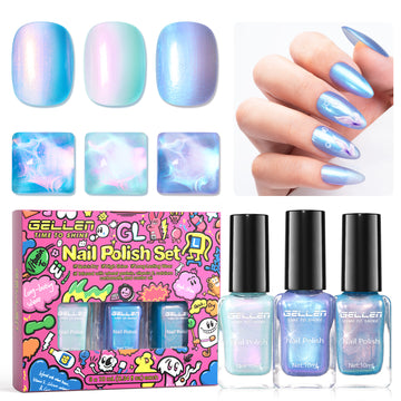 Gellen Nail Polish, Quick Dry 3 Colors Glitter Green Dark Green Blue Nail Polish Set Xmas Halloween Nail Lacquer Set, Gift for Women Home Nail Art, No UV Light Needed, 0.33 Fl.oz