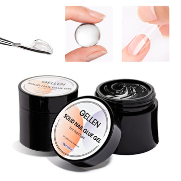 Gellen 2Pcs 15g Solid Nail Glue Gel for Fake Nails, Strong Solid Glue for Salon Nail Art UV/LED Cure Nail Prep Perfect for Solid Gel Press-on Nails