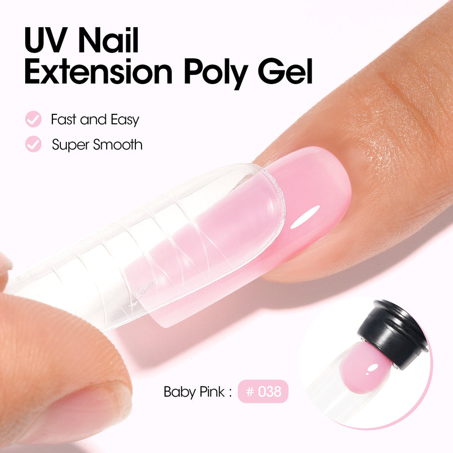 Gellen Poly Gel Nail Extension Gel, 60g Baby Pink Builder Nail Gel Long Lasting Trendy Nail Art Design for Salon Manicure Beginner Easy DIY