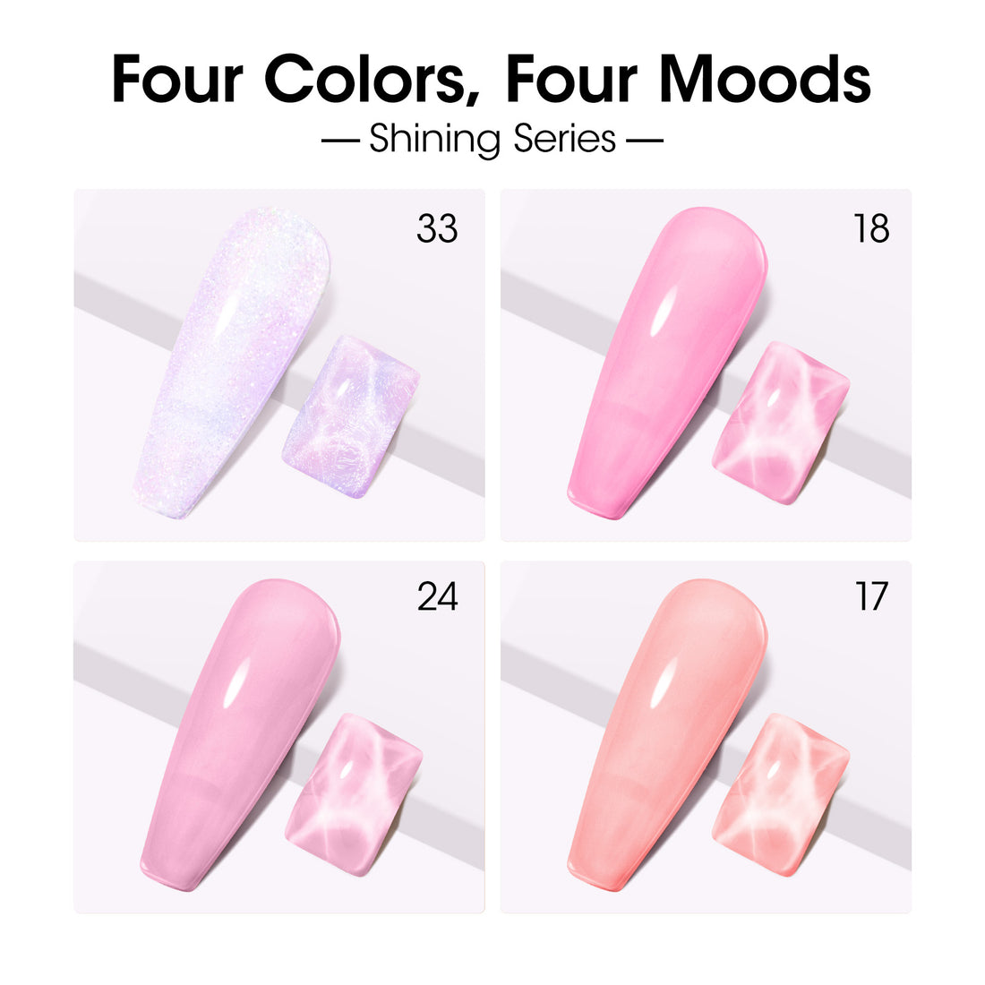 Gellen Builder Nail Gel, 4 Colors Nail Extension Gel Set Shimmer, Pink, Light Pink, Orange Hard Gel Builder Nail Extension for Nail Art