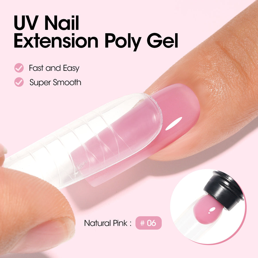 Gellen Poly Gel Nail Extension Gel, 60g Natural Pink Builder Nail Gel Long Lasting Trendy Nail Art Design for Salon Manicure Beginner Easy DIY
