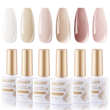 Gellen Gel Nail Polish Kit, 6 Colors White Pink Gel Polish Set, Soak off LED Nail Lamp Gel Nail Kit, Manicure Kit Gifts for Her