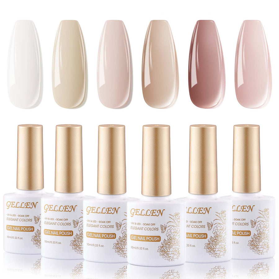 Gellen Gel Nail Polish Kit, 6 Colors White Pink Gel Polish Set, Soak off LED Nail Lamp Gel Nail Kit, Manicure Kit Gifts for Her
