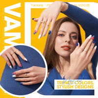Vamony Short Coffin Press on Nails, 112 Pcs Fake Nail Tips Kit with Adhesive Tabs, Mani Sticks and Files, 4×28 Count Blue White French False Nails Gift for Girls Women