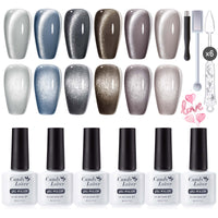 Candy Lover Cat Eye Gel Nail Polish Kit, 6 Grey Dark Holographic Glitter Colors Gel Polish Set with 2 Magnets, Soak Off UV LED Nail Polish, Gift Set for Women