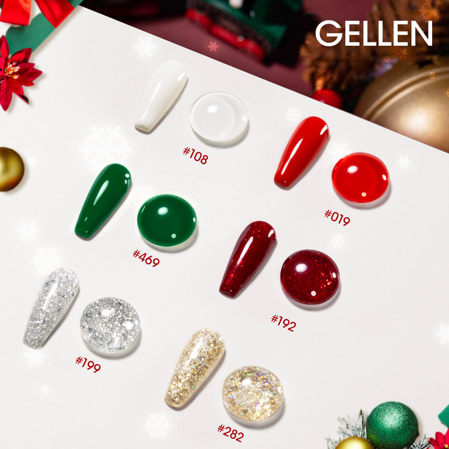 Gellen Gel Nail Polish Set, 6 Colors Christmas Gel Polish Kit Snow White Green Glitter Gold Silver Christmas Red Glitter Red Gel Polish Nail Art Gifts for Women