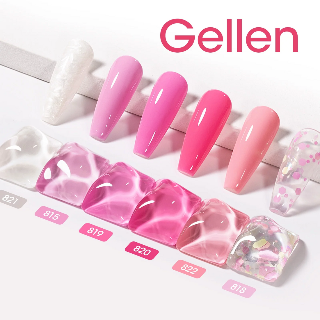 Gellen Gel Nail Polish Kit - 6 Stunning Shades Hot Baby Pink Glittering Pink Shimmer White Mermaid Pearl Shell Gel Polish Set Thread Effect Soak off Gel Holiday Gifts for Women