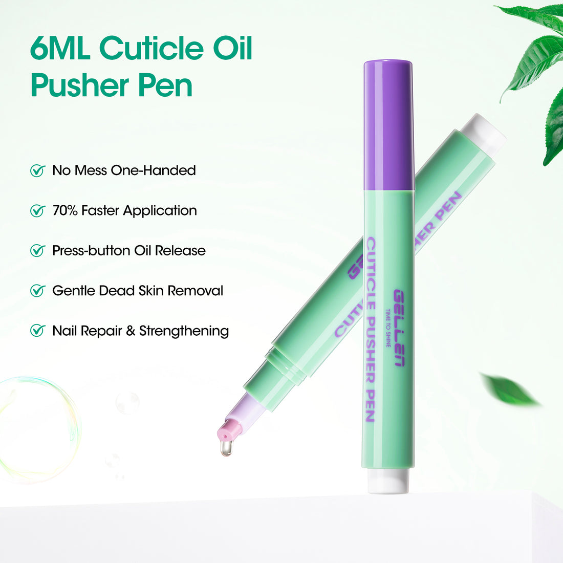 Gellen Cuticle Oil Pusher Pen, Ceramic Cuticle Remover Pen, Refillable Nail Oil Pen, Nail Care Pen for Hangnails & Dry Nails, Nourish & Strengthen Nails, Easy & Mess-Free Cuticle Pusher Manicure Tool