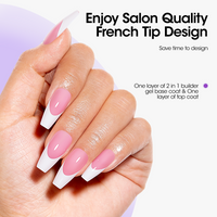 Gellen French Tips Gel Nail Kit - 240 Pcs Pink Medium Coffin, Salon Acrylic Nail Kits Including Gel Top Coat and Base Coat, UV Lamp, Solid Nail Glue Gel, Nail Charms for French Tip Manicure