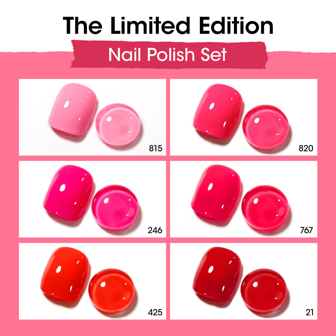 Gellen 6Colors Nail Polish Set, Quick Air Dry Nail Polish Bright Red Pink Trendy Nail Polish Kit for Nail Manicure DIY Art Home, No UV Light Needed, 0.33 oz