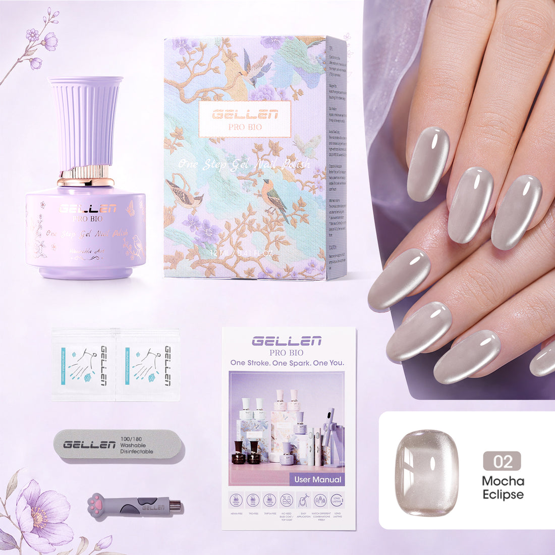 Gellen One Step Cat Eye Gel Nail Polish, 5-in-1 Magnetic Gel Polish Set, UV Lamp Needed Cured, No Base Top Needed, DIY Manicure for Women Beginners, 02 Milky Mocha Gray