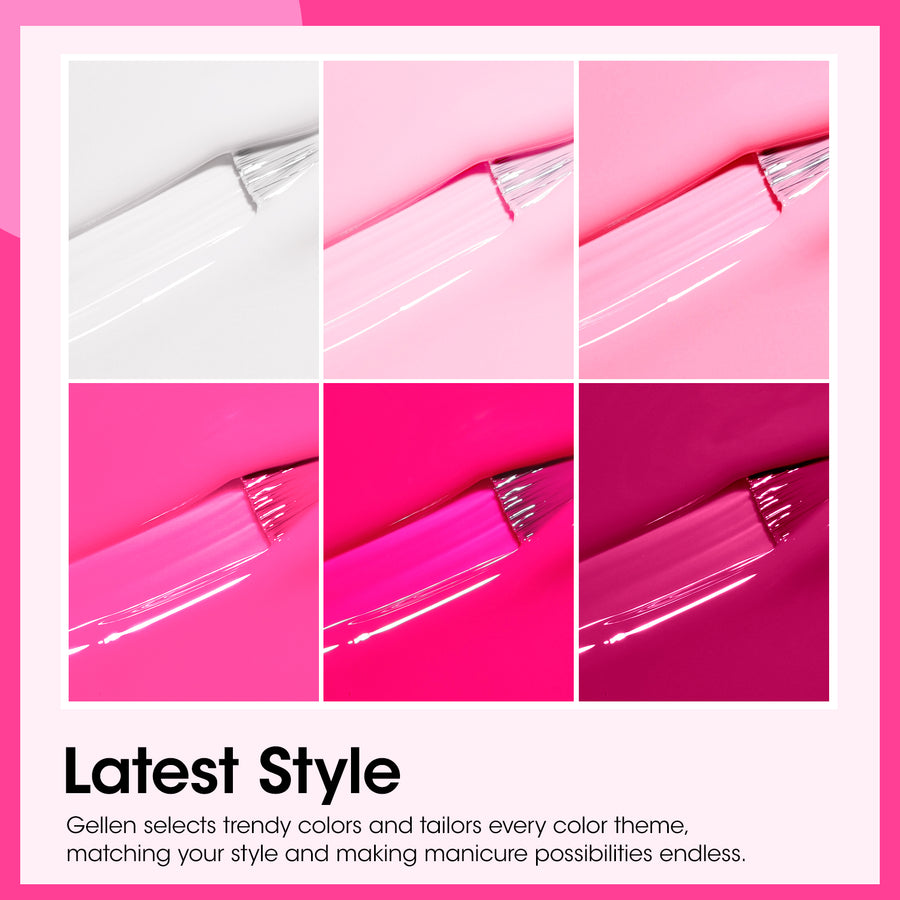 Gellen Pink Gel Nail Polish, 6 Colors Hot Pink Baby Pink White Gel Polish Set Neon Pink Light Pink Soak Off Nail Gel Kit for Valentine's Day Nail Art Home Diy Manicure