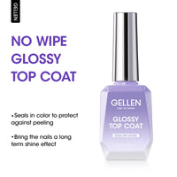 Gellen Glossy Gel Top Coat, 18ML No Wipe Glossy Gel Top Coat, Clear UV Top Coat Gel Nail Polish, Soak Off Nail Lamp Gel Base Top Coat Nail Art Home Manicure