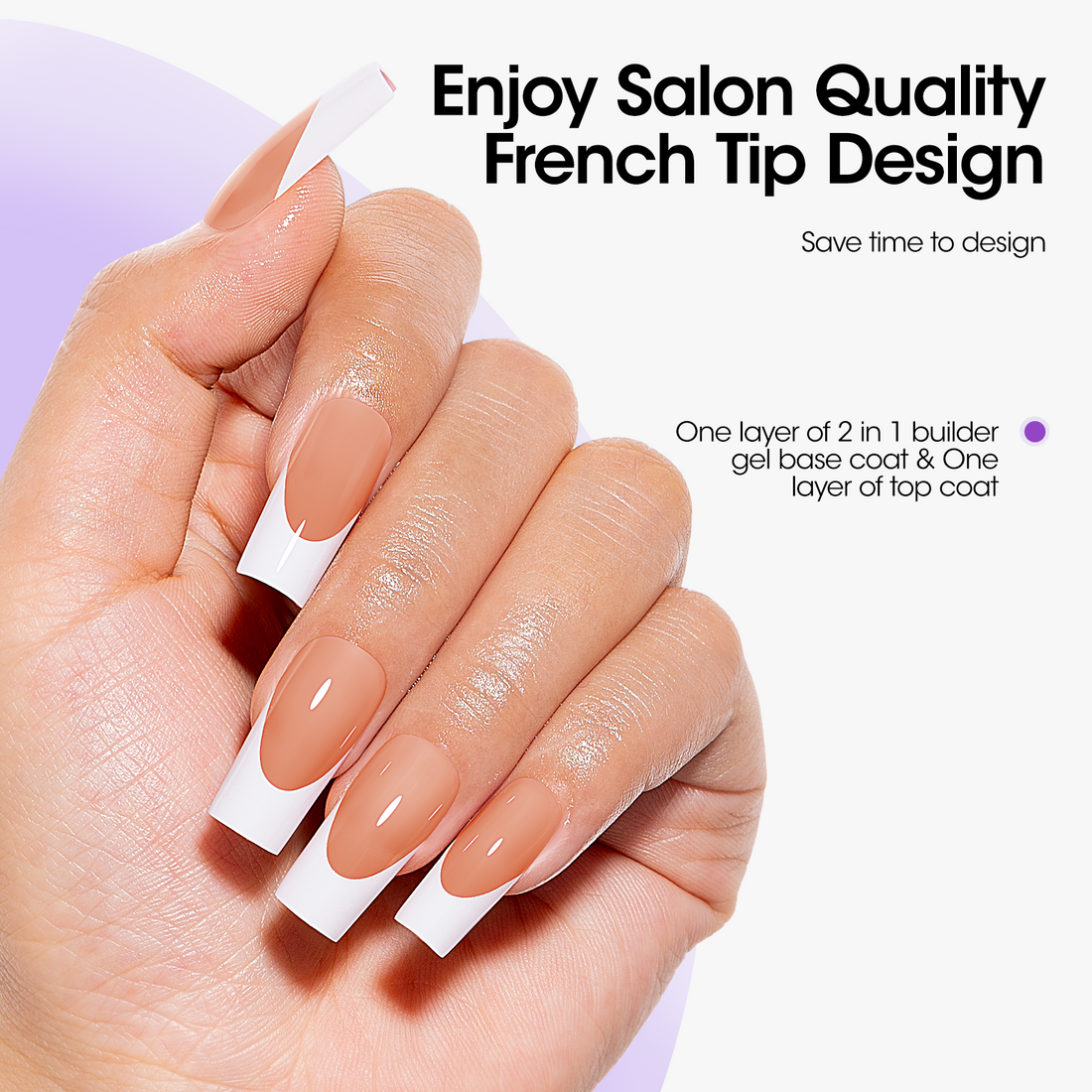 Gellen French Tips Gel Nail Kit - 240 Pcs Brown Long Square, Salon Acrylic Nail Kits Including Gel Top Coat and Base Coat, UV Lamp, Solid Nail Glue Gel, Nail Charms for French Tip Manicure