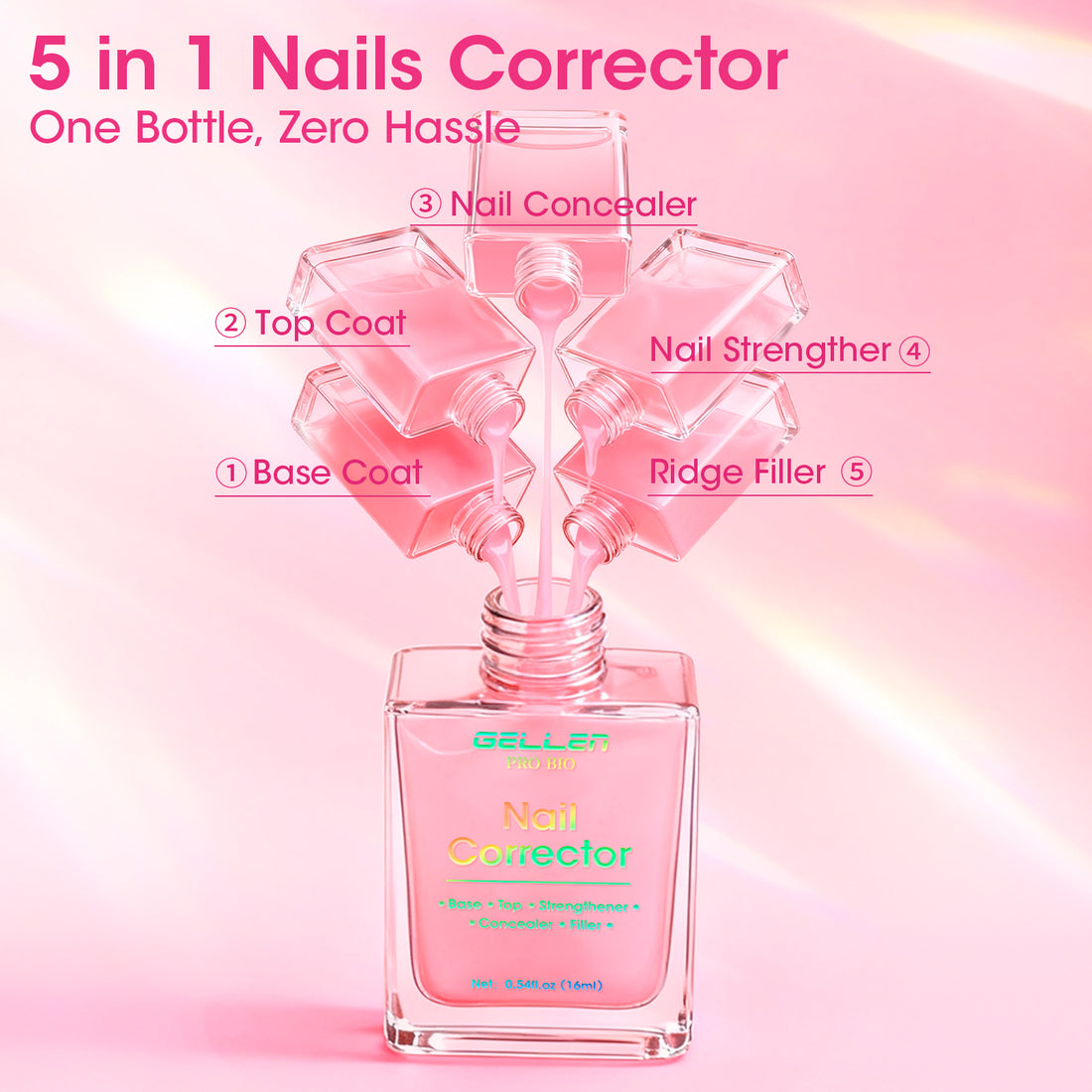 Gellen Clear Tinted Pink 5-In-1 One Stop Nail Polish Corrector, Nail Strengthener Growth Treatment, Fortify, Hydrate, Conceal, Smooth, Repair for Damaged, Dry, Uneven, Yellow Nails (No ratings yet)