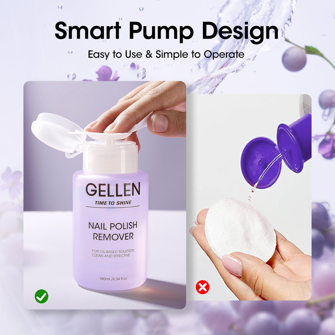 Gellen Nail Polish Remover, 180ML Non Acetone Gentle Nail Polish Remover for Regular Nail Polish, Wine Scent Nail Polish Remover with Easy Push-down Pump, 6.34 fl oz
