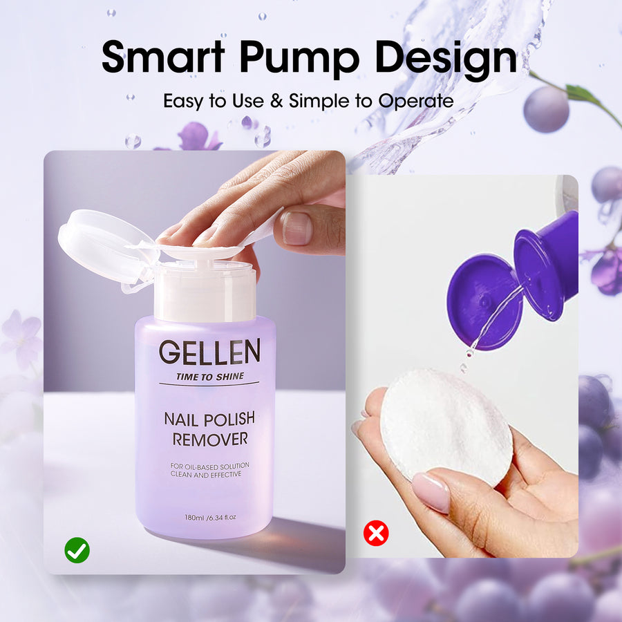 Gellen Nail Polish Remover, 180ML Non Acetone Gentle Nail Polish Remover for Regular Nail Polish, Wine Scent Nail Polish Remover with Easy Push-down Pump, 6.34 fl oz