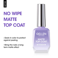 Gellen Matte Gel Top Coat, 18ML No Wipe Matte Gel Top Coat, Clear UV Top Coat Gel Nail Polish, Soak Off Nail Lamp Gel Base Top Coat Nail Art Home Manicure