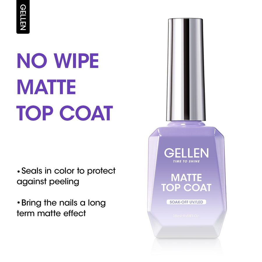 Gellen Matte Gel Top Coat, 18ML No Wipe Matte Gel Top Coat, Clear UV Top Coat Gel Nail Polish, Soak Off Nail Lamp Gel Base Top Coat Nail Art Home Manicure