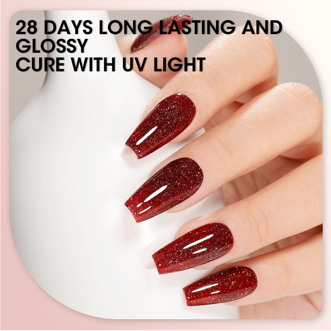 Gellen Glitter Gel Nail Polish, 18ml Burgundy Gel Polish No Wipe Soak Off Long Lasting Glossy UV Gel for Salon Manicure Nail Art, Christmas Gifts for Women Girls