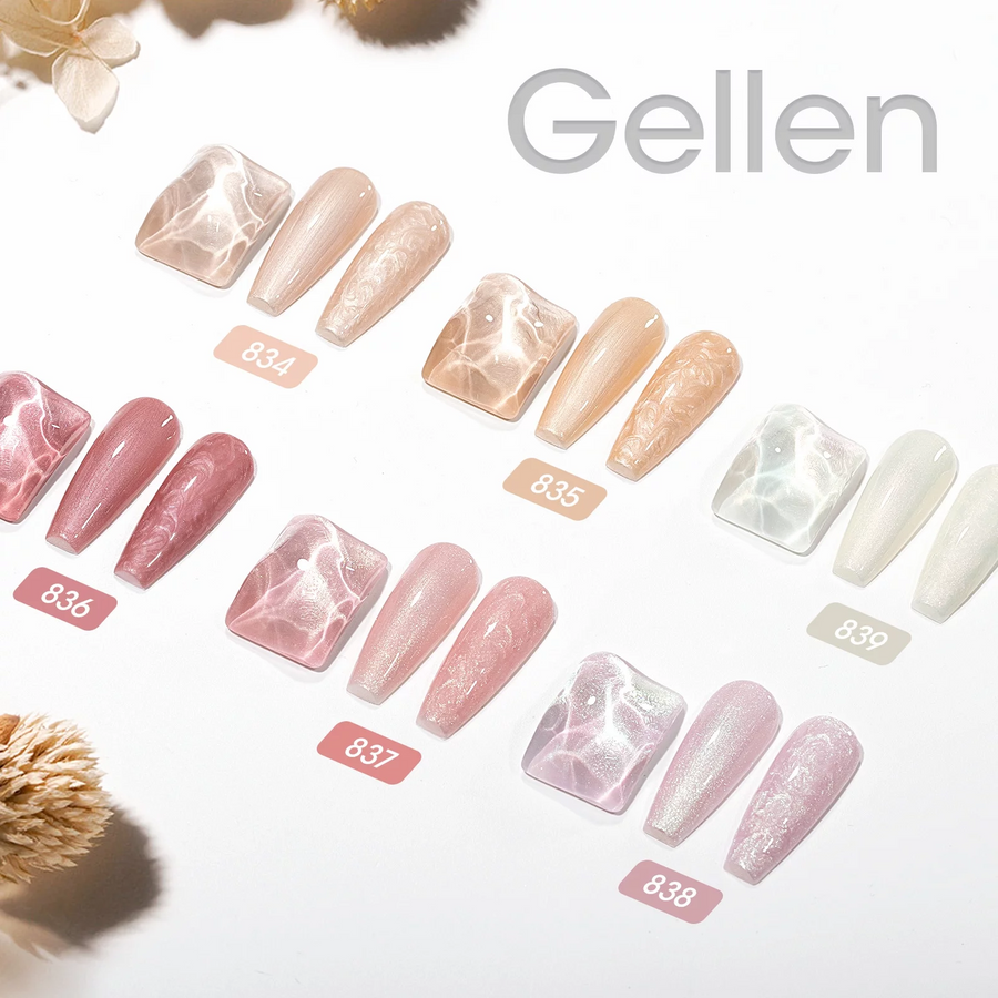 Gellen Gel Nail Polish Kit - 6 Elegant Shades Pink Rose Red White Nude Pearl Gel Nail Polish Set, Shimmer Mermaid Gel Polish, Soak off Thread Effect Nail Art Manicure Gifts for Women