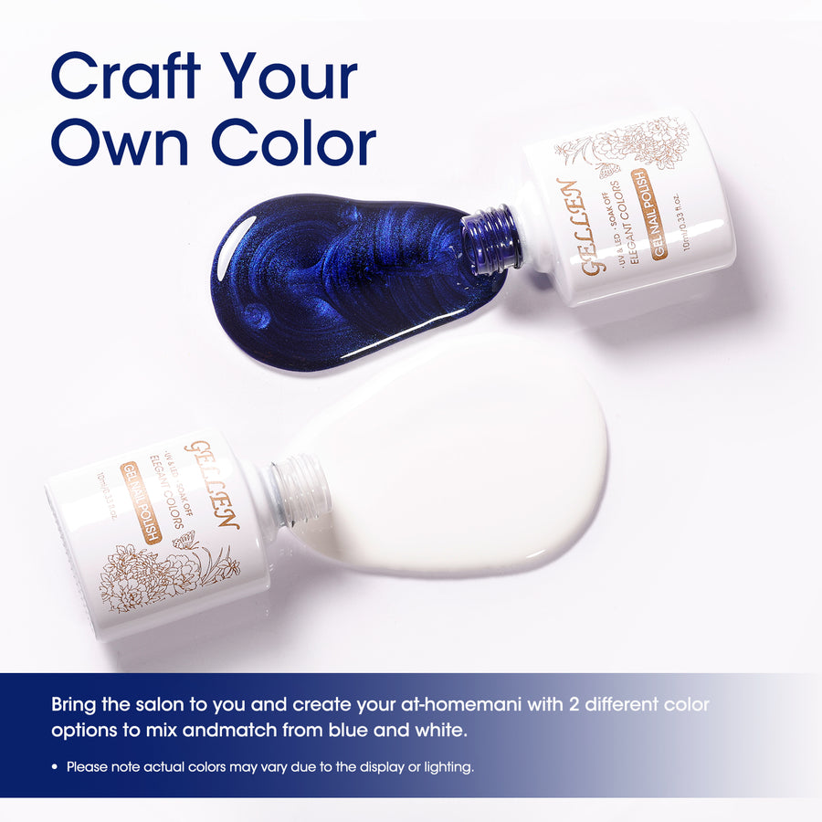 Gellen White Gel Nail Polish and Shimmer Blue Gel Polish, 10ml Sparkle Silver Nail Polish Soak Off No Wipe UV Gel for Nail Art Salon Manicure DIY, Christmas Gifts for Women